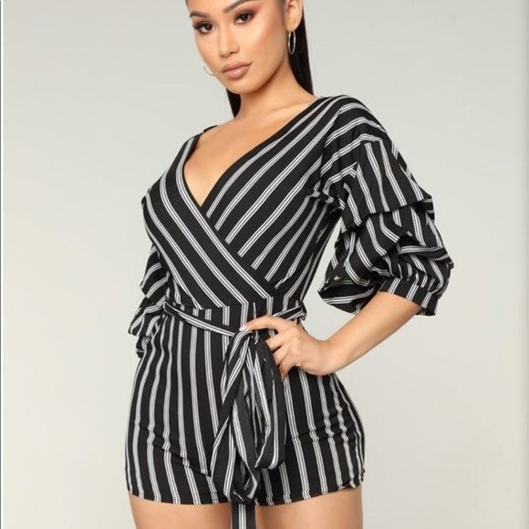 Fashion Nova Black and White Striped Romper - Picture 2 of 3